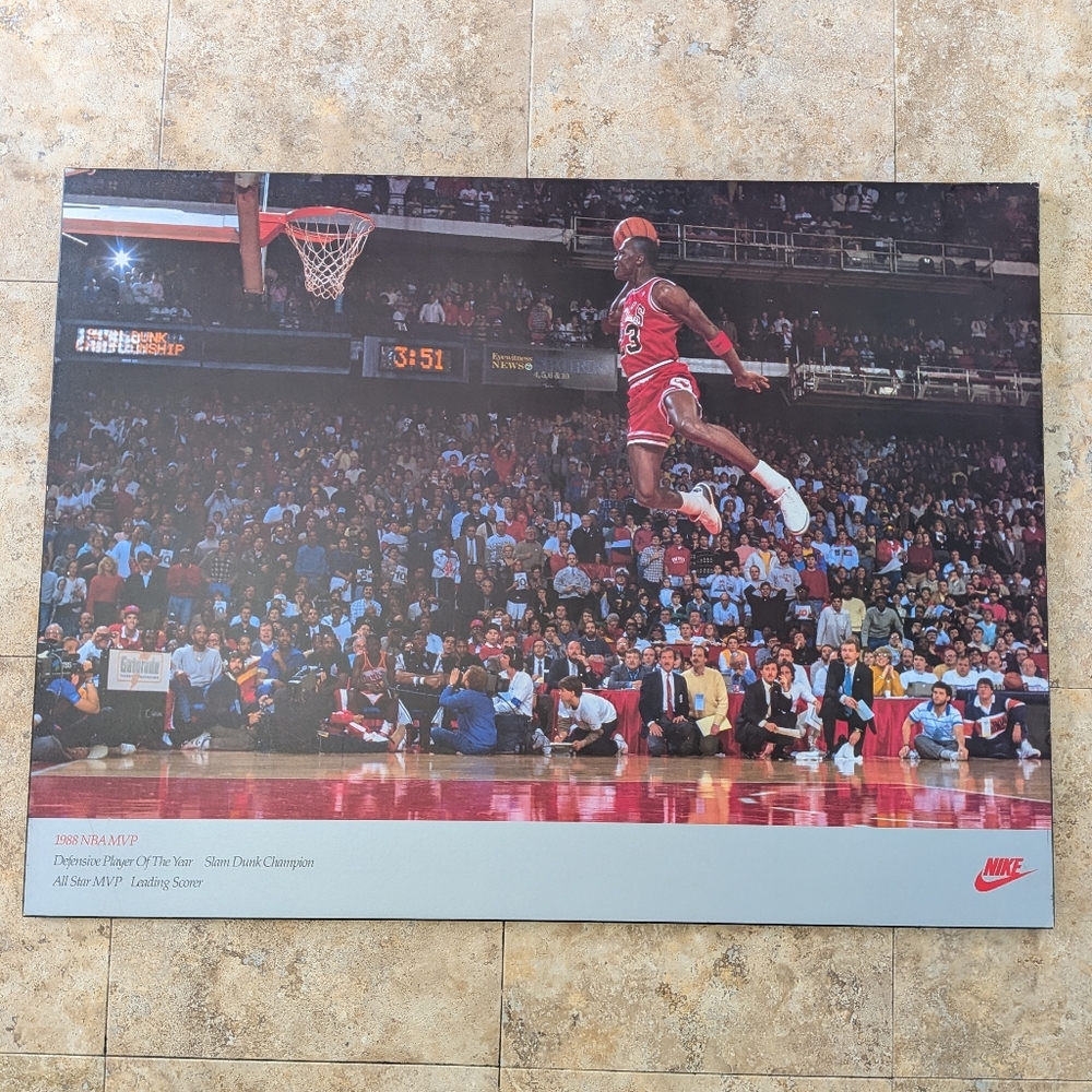 Vintage Michael Jordan Chicago Bulls Poster Plak NBA Slam Dunk Contest Nike